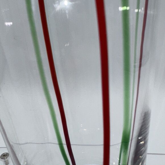 VTG Pier 1 Imports Christmas Set Of 4 Red & Green Stripes Highball Mouth-Blown - Picture 4 of 4
